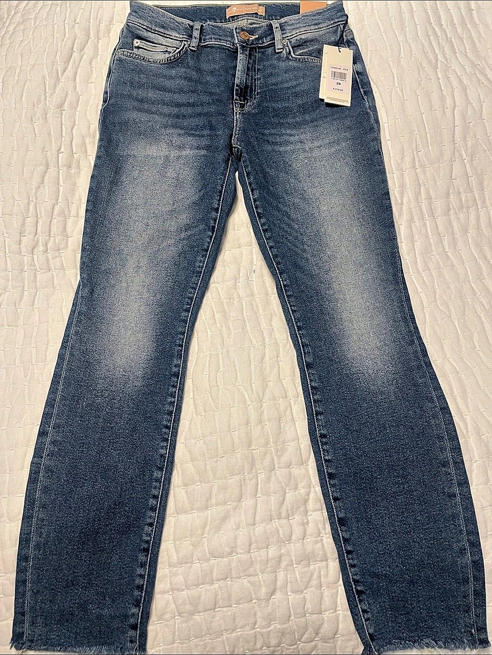 7 For All Mankind Luxe Vintage Ankle Slim Cigarette Raw Hem Blue Jeans